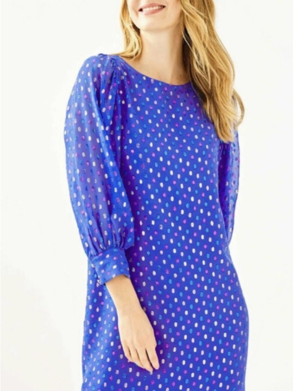 Lilly Pulitzer Maisel All Silk Blue Moroccan Metallic Shift Dress